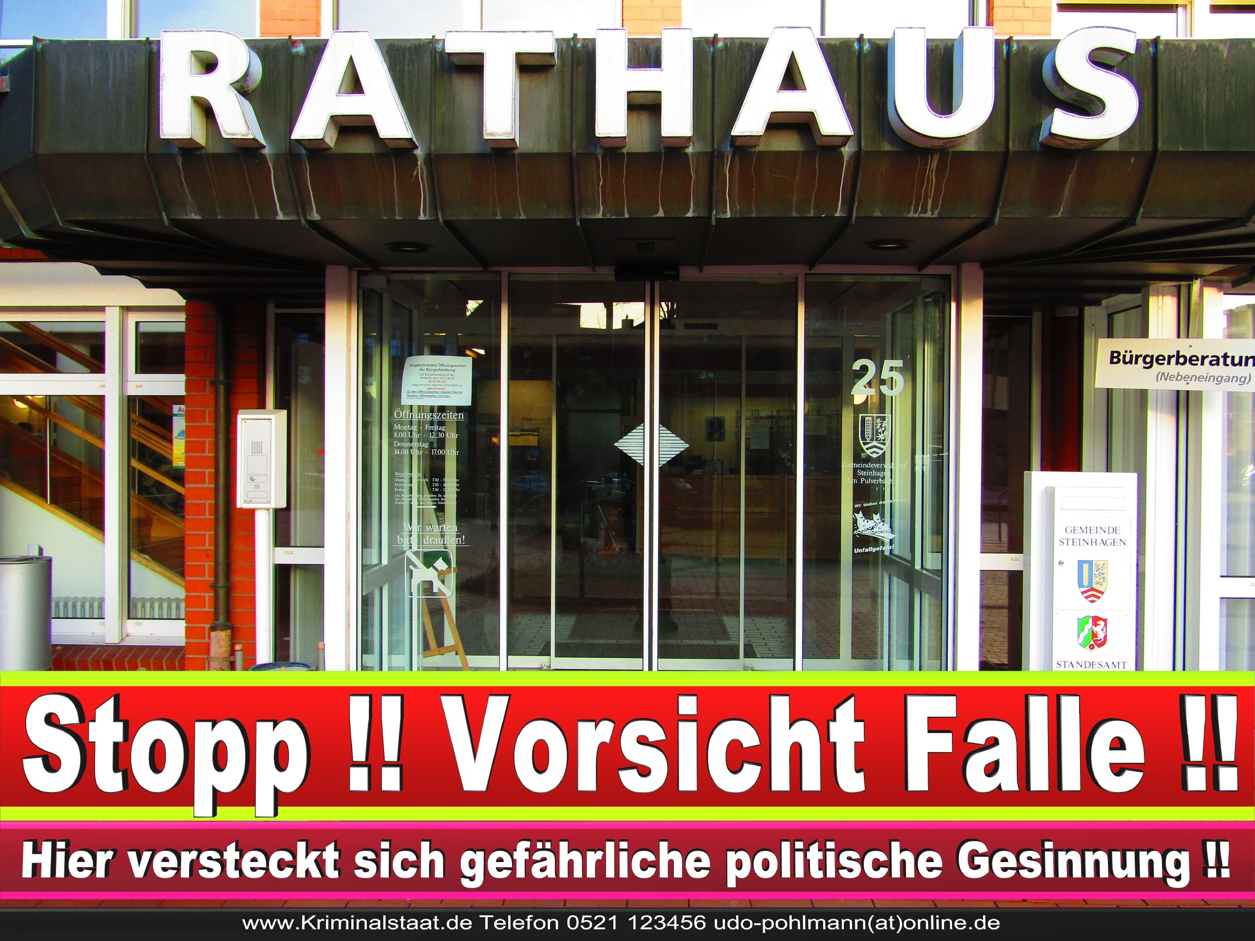 Rathaus Steinhagen CDU SPD FDP Ortsverband CDU Bürgerbüro CDU SPD Korruption Polizei Bürgermeister Karte Telefonbuch NRW OWL (1)